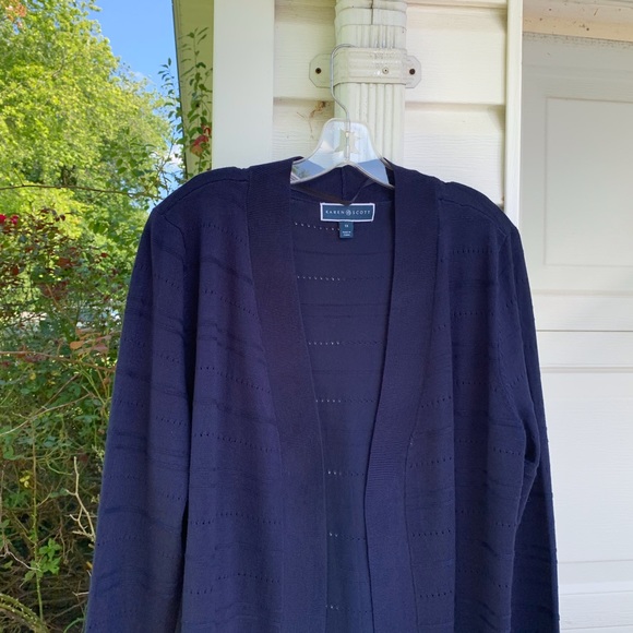 NWT Karen Scott Navy Stripe Open Front Cardigan - Picture 2 of 7